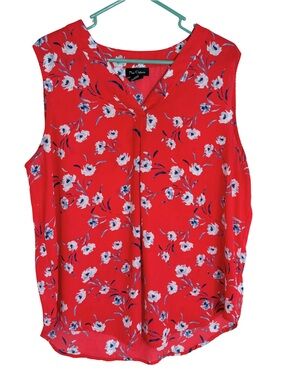Nue Options Red Floral Sleeveless V-Neck Blouse